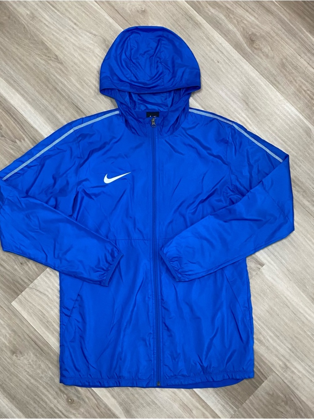 Nike Royal Blue Hooded Windbreaker with White Swoosh Mens Medium